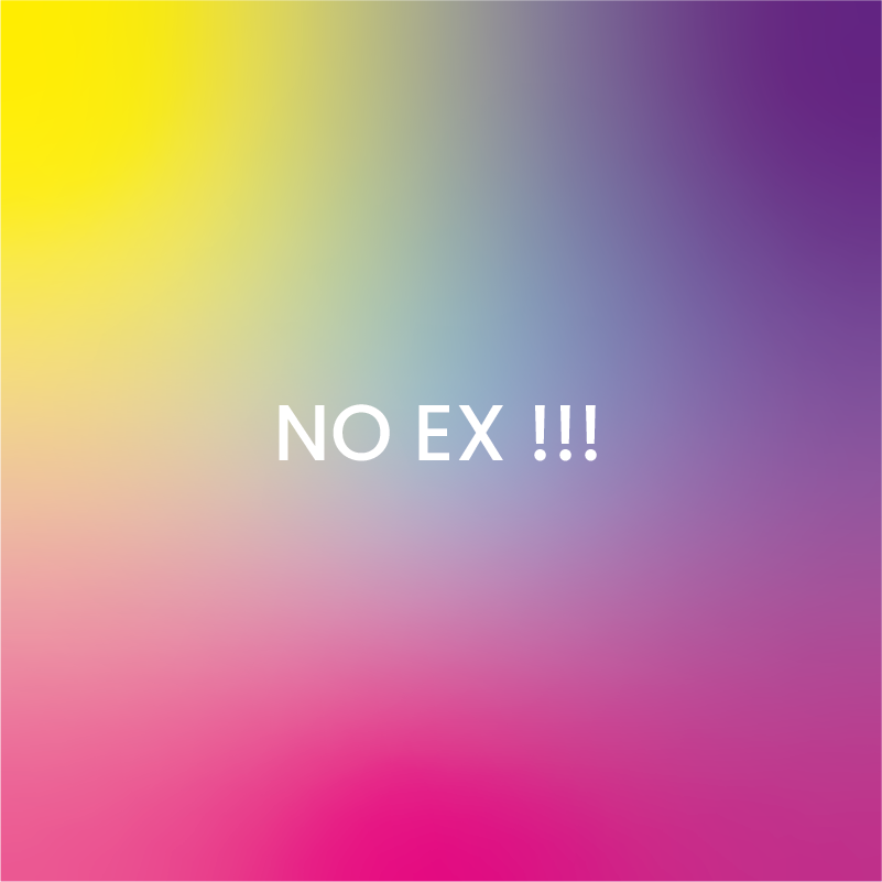 Un arrière plan en dégradé rose jaune et violet avec écrit "no ex" Pour montrer un lien avec le sujet du blog des erreurs à ne pas faire lors d'un date, dont ne pas parler de son ex.