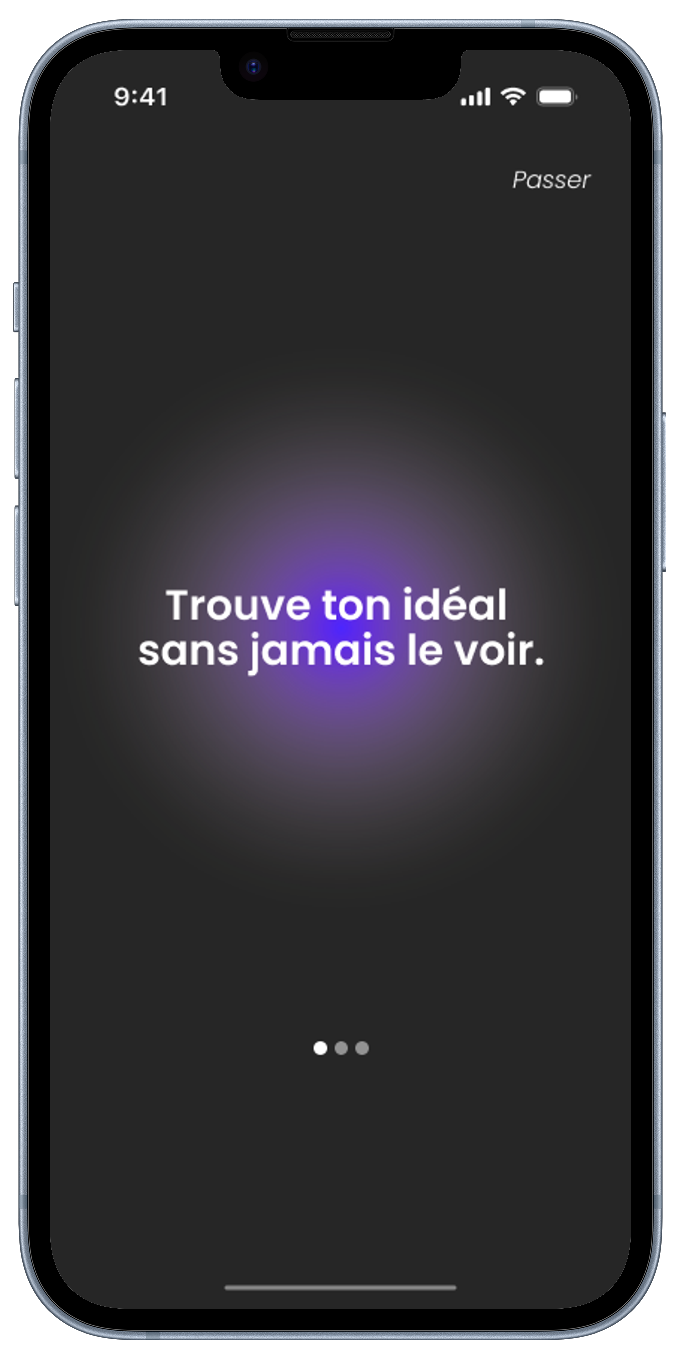 1 (3)-portrait Un téléphone montrant l'application de rencontre avec des extraits du test de personnalité sur le thème de comment réagirais-tu face à un conflit dans une relation ? Des réponses à choix multiples sont présentes en-dessous